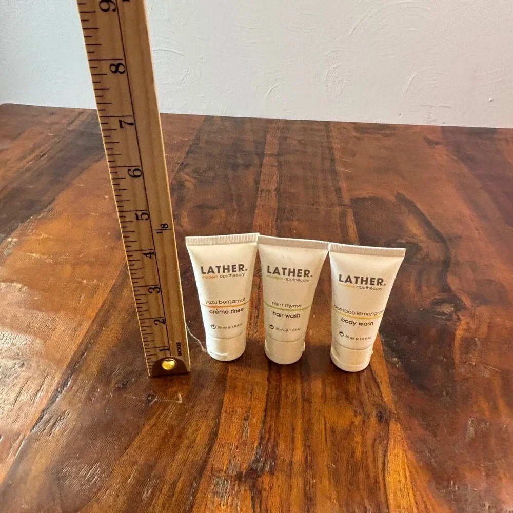 LATHER Modern Apothecary Travel Size Bath Set Mint Yuzu Bamboo 1oz 3 Piece Lot